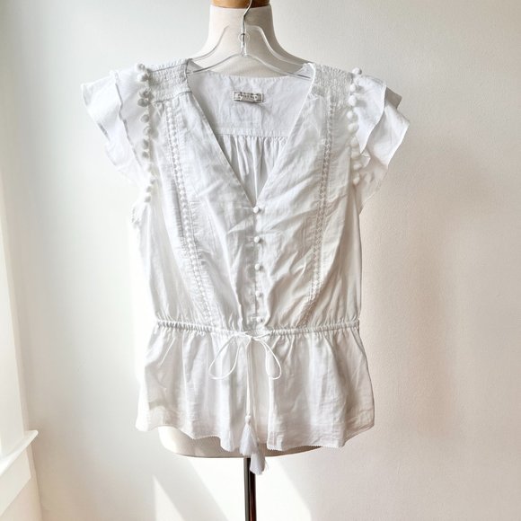 Point Sur white eyelet short sleeve peplum blouse with cap sleeves - Picture 9 of 9